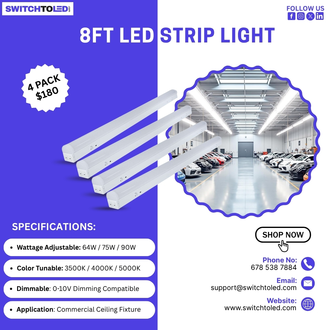 switchto_led's tweet image. 8FT LED Strip Light – 4 Pack $180!
Upgrade your workspace with commercial-grade 8FT LED Strip Lights!
• 64W/75W/90W
• 3500K/4000K/5000K
• 0–10V Dimmable
• Perfect for garages &amp;amp; warehouses 🔧💡
Shop now 👉 switchtoled.com
#LED #LEDLighting #StripLight #CommercialLights