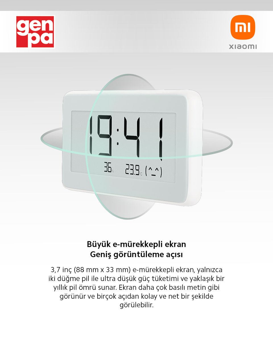 Xiaomi Temperature &amp; Humidity Monitor Clock ile evinin havasını bir üst seviyeye taşı!🧡

Ev, ofis, bebek odası, mutfak her yerde ortam kontrolü artık çok daha kolay ve şık!

🛒 Satın almak için: l24.im/gQmI2n 

#genpa #xiaomi #akıllıev #sıcaklıkölçer #nemölçer