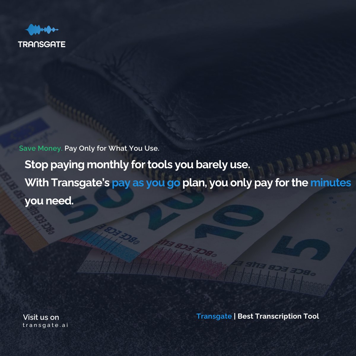 TransgateAI's tweet image. Stop paying monthly for tools you barely use.

Transgate lets you pay only for the minutes you need.
Smart. Flexible. Simple.

Start Free NOW: transgate.ai

#Transgate #SpeechToText #PayAsYouGo