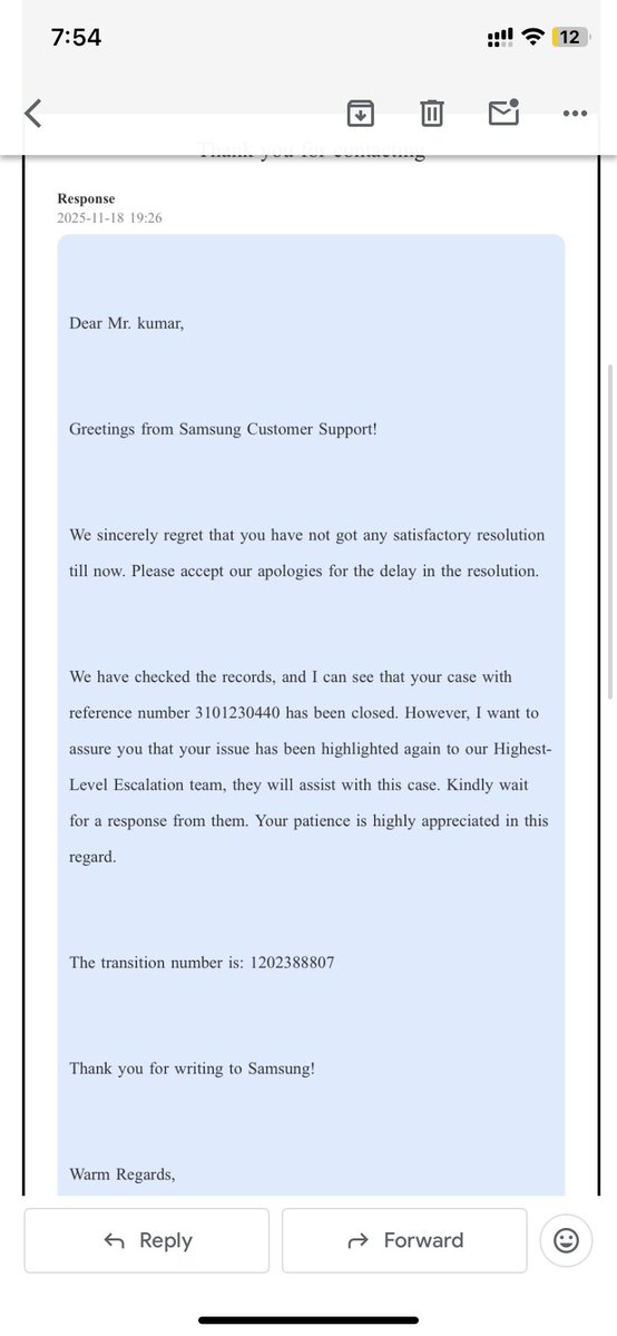 KumarAkvr321's tweet image. 1 month ho gaya…
Samsung ne mera TV panel issue resolve nahi kiya.
FOC repair approve hone ke baad bhi mera Service Request galat tarike se cancel kar diya.
SR No: 4425518969
@SamsungIndia @SamsungMobile#CustomerSupport #ServiceIssue #ConsumerRights #SamsungIndia
