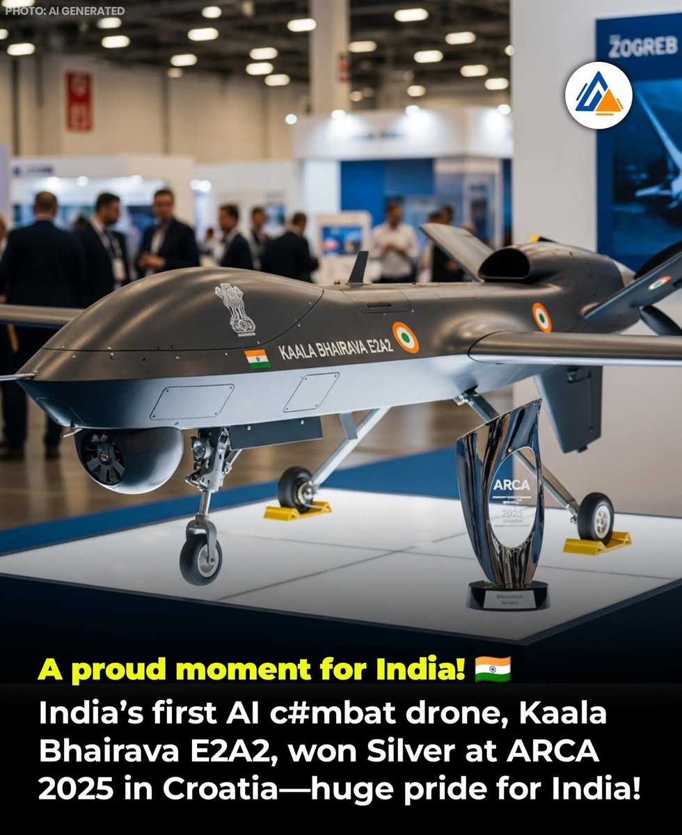 🇮🇳💪💪💪💪

 Proud moment for India’s innovation! The Kaala Bhairava E2A2, India’s first AI-powered autonomous drone, earned the Silver Award at ARCA 2025 in Croatia. It features advanced technology with impressive endurance and range, proudly designed and built in India. ✨