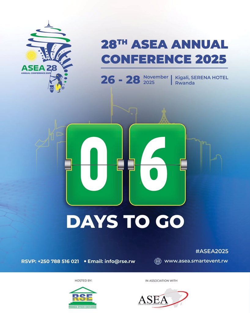 The countdown continues: Only 6 days left!  

Don’t miss your chance to be part of ASEA 2025. 

🔗: asea.smartevent.rw