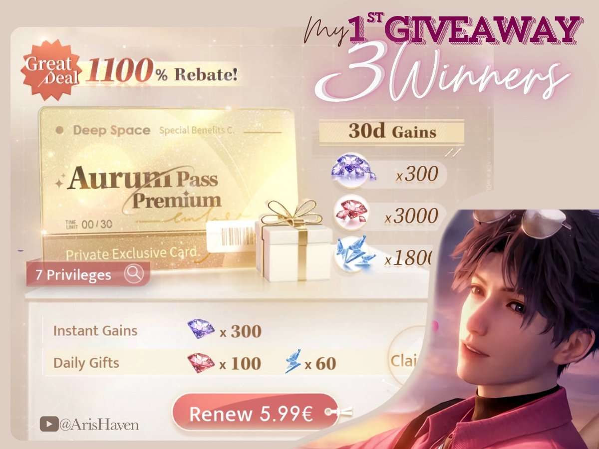 ArisHaven's tweet image. MY FIRST GIVEAWAY!🥳
🎁3 Aurum passes for 3 winners (1 each)

❥ All servers can join (Asia, America, EU)

❥ Since it&apos;s my 1st GA participating is simple!
All you have to do is:
- Follow + ♡ + ↻

Follow my LaDs Guide Youtube channel if you’d like! youtube.com/@ArisHaven