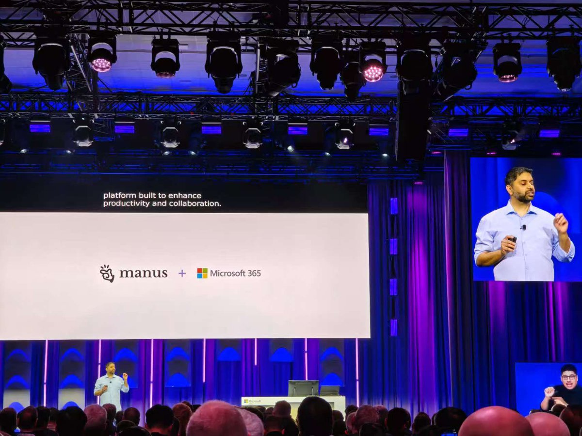 hidecloud's tweet image. It’s an honor to be on stage of the Microsoft Agent365 launch. Manus is the first batch of developers for Agent365 and we are very excited to bring this into our future enterprise customers. Thanks for the amazing work from A365 team!