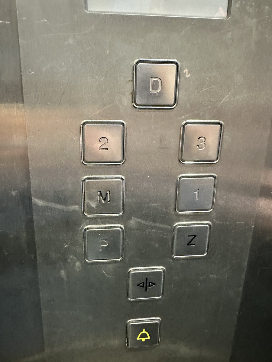 mitsuhiko's tweet image. Totally normal Viennese elevator:
P = Parterre (sometimes ground floor, sometimes not)
Z = Zwischengeschoss (in-between floor)
M = Mezzanin (more fancy in-between floor)
1, 2 (actually EU 3rd/4th floor, American 4th/5th floor)
D = Dachgeschoss (Penthouse)