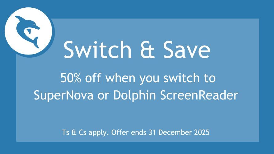 yourdolphin's tweet image. At a recent exhibition, many visitors told us how worried they were about pricing changes from their current screen reader provider. So we acted.

Check out our #SwitchandSave offer: hubs.la/Q03TK9CC0 or visit our stand at #SightVillage in London today for a demo.
#VI #A11y
