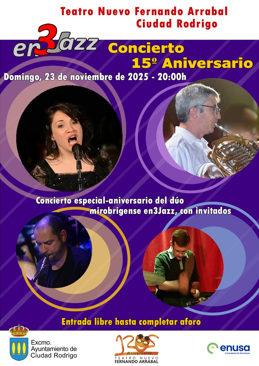 Recordatorio concierto aniversario 15 años en3Jazz 🎉 ¡Os esperamos!