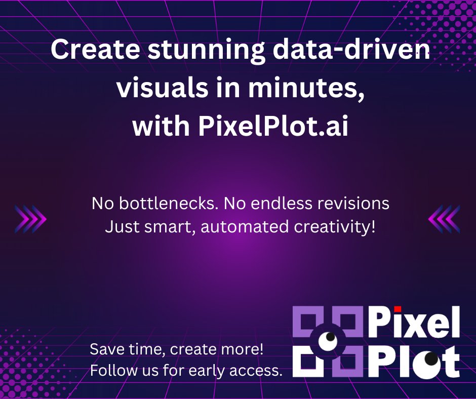 PixelPlotAi's tweet image. Whether you&apos;re a founder, marketer, or creator, PixelPlot empowers you to move fast, work smarter and always stay on brand.

#DataVisualization #AIforBusiness #DataStorytelling #ProductivityTools #PixelPlotAI #DataMadeSimple #WorkSmarter