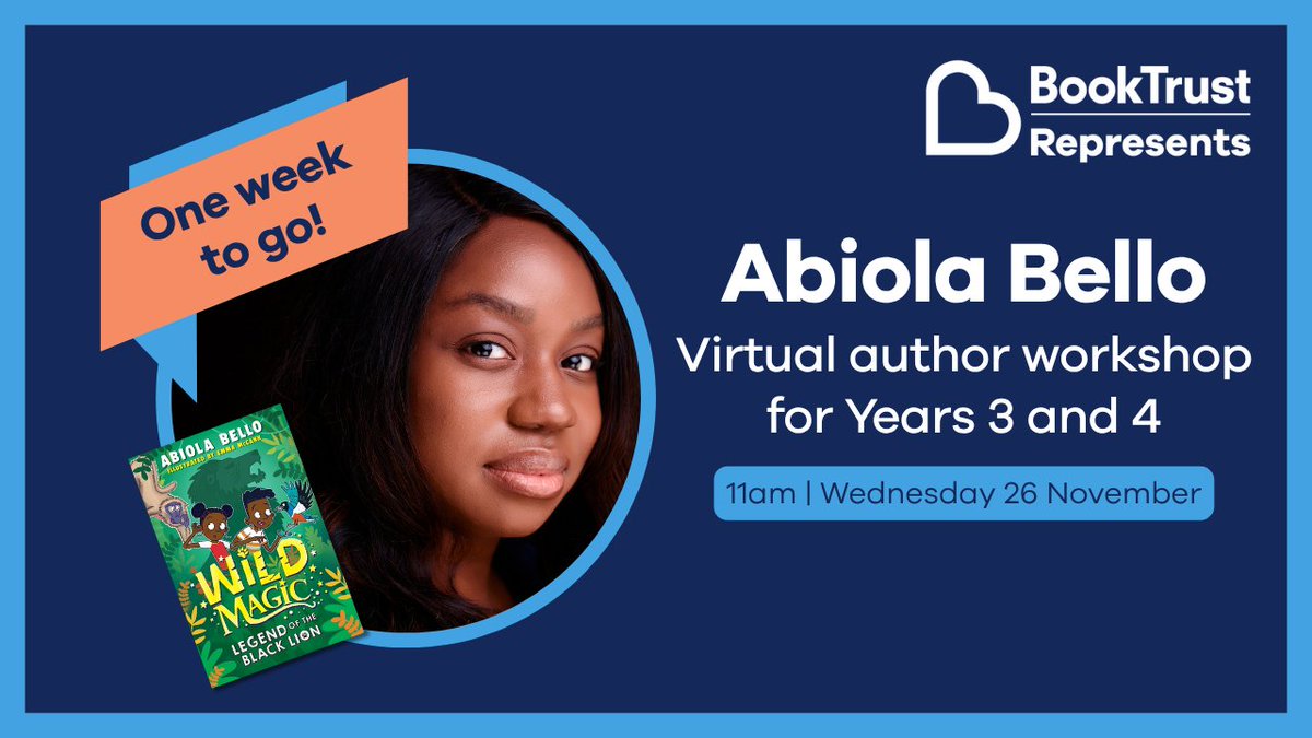 Booktrust's tweet image. One week until our next #BookTrustRepresents virtual author workshop, with the amazing @ABelloWrites!

It&apos;s not too late to book your school&apos;s free spot - and if you already have, make sure you&apos;ve downloaded the activity sheet 📝 👇 

booktrust.org.uk/how-we-help/te…