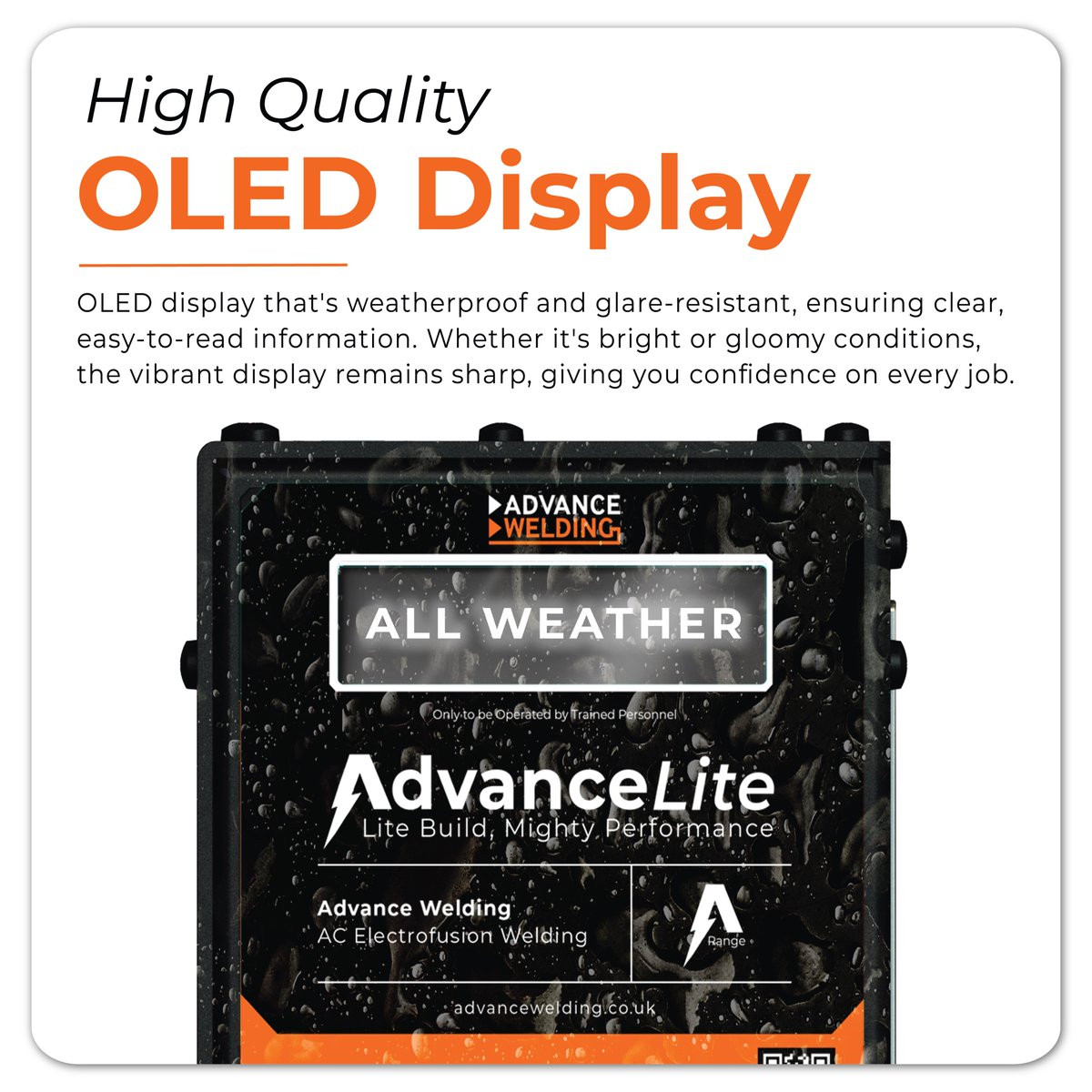 AdvanceWelding's tweet image. See clearly, rain or shine ☀️🌧️

Our weatherproof, glare-resistant OLED display keeps info sharp in any light, built for confidence on every job.💪

#OLEDDisplay #AdvanceLite #Electrofusion #AdvanceWelding #AllWeather #OnSite #Irrigation #Pipe