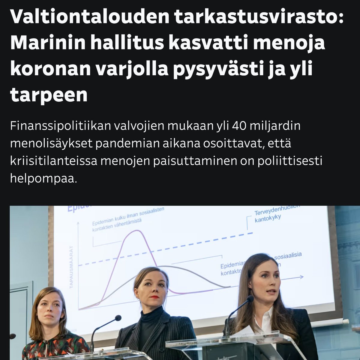 Marinin sosialistihallituksen eli nykyisen opposition suuri tarina on ollut, että kriisien takia piti sotkea julkinen talous. Jokainen näki kriisit vain tekosyiksi sosialismille ja nyt se on ihan tutkitustikin todistettu.

Ei ollut tunkua siivousporukkaan.
yle.fi/a/74-20194756