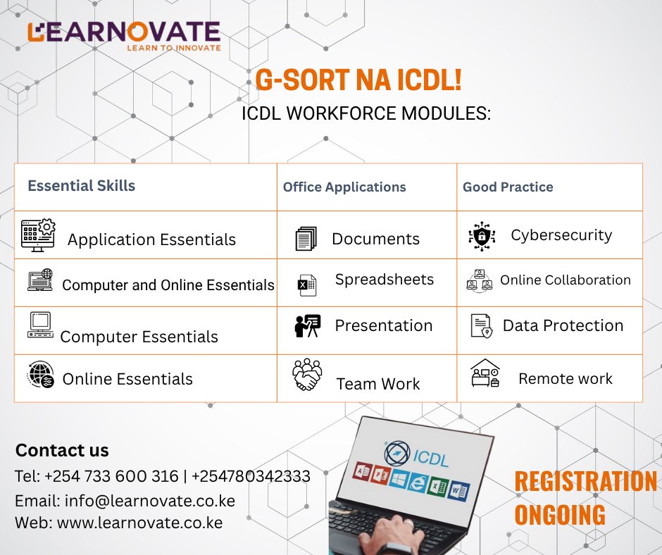 LearnovateTech's tweet image. Unlock a World of Essential Skills with ICDL!
 Begin your digital journey with Essential Skills modules. Usiachwe nyuma — build the basics that count.
Level up with Office Applications and gain real workplace skills.
Usibaki mtaa bila skills. Jipange na ICDL