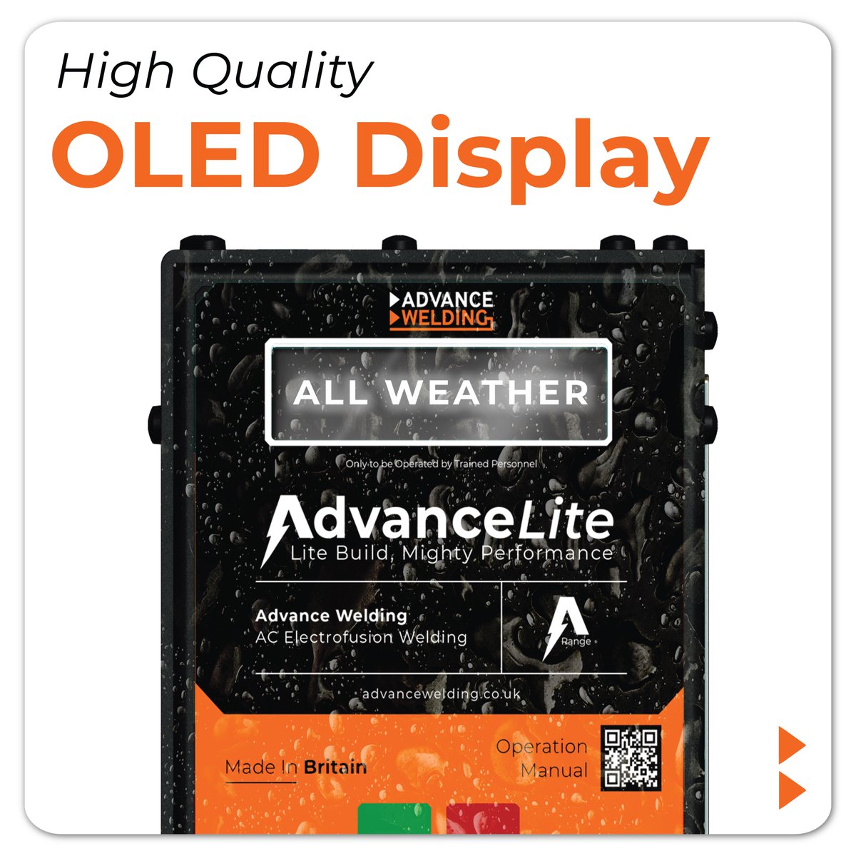 AdvanceWelding's tweet image. See clearly, rain or shine ☀️🌧️

Our weatherproof, glare-resistant OLED display keeps info sharp in any light, built for confidence on every job.💪

#OLEDDisplay #AdvanceLite #Electrofusion #AdvanceWelding #AllWeather #OnSite #Irrigation #Pipe