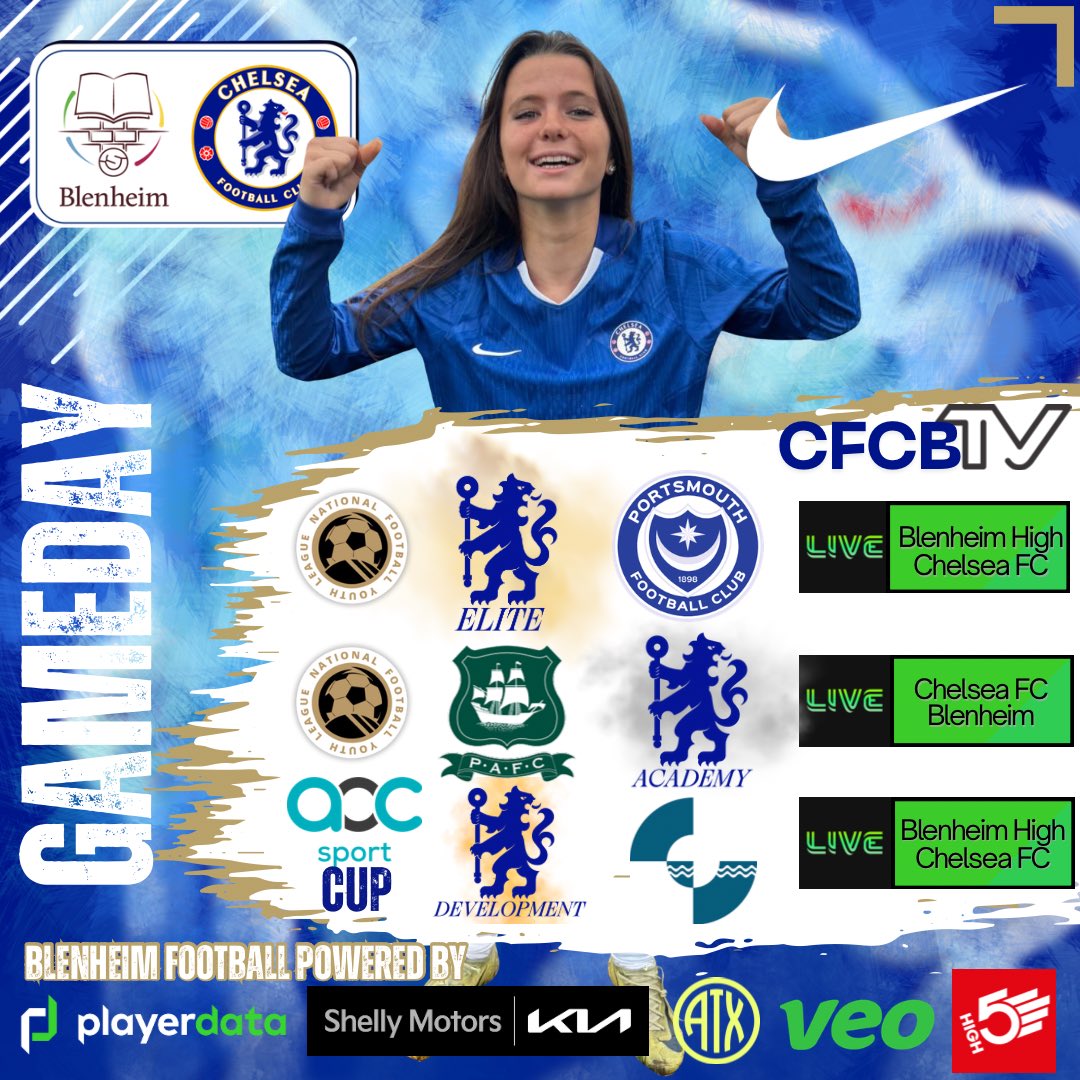 ⚽️ Gameday ⚽️

<a href="/NFYLU19U23/">National Football Youth League</a> and <a href="/ECFA12/">English Colleges FA</a> 🏆 action and it’s live on CFCBTV.

Blenheim football 🤝 powered by <a href="/Shellymotors/">Shelly Motors</a> <a href="/veotechnologies/">Veo</a> <a href="/PlayerData/">PlayerData</a> 

#here2Rise
#teamblenheim