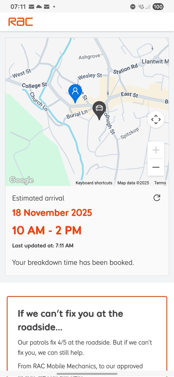 Samlinforth's tweet photo. @TheRAC_UK After a home breakdown call out at 8.40am 48 hours ago, you tried to send a patrol in the middle of the night last night! I had told you that a night recovery would not be possible and I was told that had been noted. Our rescue tracking link still says between 10am-2pm yesterday! https://t.co/QUBKJe1svb