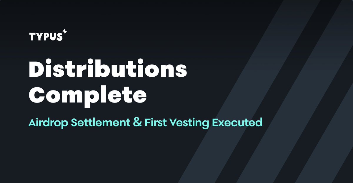 TypusFinance's tweet photo. The scheduled 12-month Airdrop Settlement is now live for claiming.

24.56M $TYPUS has been settled to eligible wallets, fulfilling the Airdrop Program's terms.

How to Claim:
1. Visit https://t.co/JA0uFmVR6d
2. Find "Airdrop TYPUS Tokens"
3. Click "Harvest"

Note: The first monthly Stakeholder Vesting (37.5M $TYPUS / 3.75% of total supply) is also proceeding today as scheduled in our 2024 plan.

Full details on both events are available in our definitive announcement: https://t.co/wxhrj5T5hb