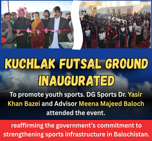 GulzaadBaloch's tweet image. Kuchlak Futsal Ground InauguratedKuchlak Futsal Ground was inaugurated to promote youth sports. DG Sports Dr. Yasir Khan Bazei and Advisor Meena Majeed Baloch attended the event.Advisor Meena inspected the facilities,
#KuchlakFutsalGround
 #YouthSports 
 #SportsDevelopment