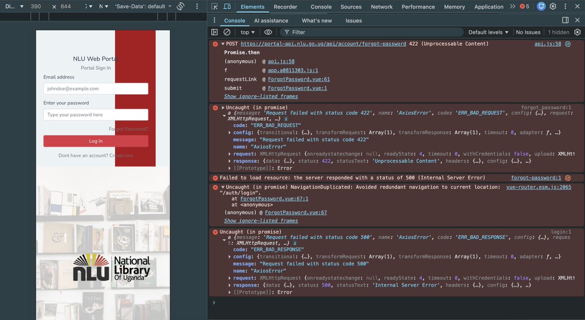 hey <a href="/nationallib_ug/">National Library of Uganda</a>,

your web portal (designed in collaboration with @nitauganda1 😒) is broken

one can't create an account; authentication and routing are completely down, and even the "forgot password" feature doesn't work

i need to create an account and apply for an isbn