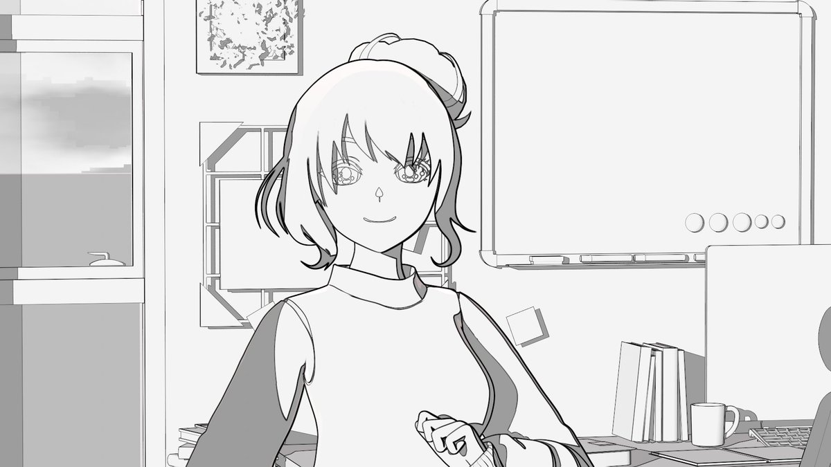 Slowly improving my 3D Line Art settings. This is using the Malt render engine in Blender. These are Screen Space Extraction lines (SSE), which means that the lines are detected on render passes in a screen shader. Then they are given thickness using the Jump Flood method. So