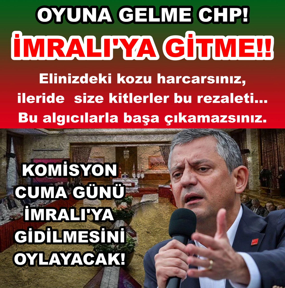 bilfels's tweet image. Bu ziyaret süreçle ilgili bir ihtiyaç kesinlikle değildir, ne bu saçmalığa gerek vardır ne de toplum bunu kabul eder. Topluma izah edilemez, toplum ikna edilemez. Apo'nun Meclise getirilmesinden çok daha yanlış bir karardır. Oylanması bile abestir. 
..
Bahçeli İmralı Komisyon CHP