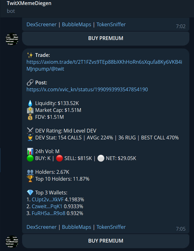 TwitXMemeDiegen's tweet photo. $76

524%         

1.5m MC ----> 9.5m MC          
Look at the time and mc          
My $BOT predicted the rise of this coin          
Link: https://t.co/jDe0uxeLgd

2T1FZvs9TEp88bXKhHoRn6sXqufa8Ky6VKB4iMJnpump

#Crypto #SolanaMemeCoin #Solana https://t.co/xr7stzhXQ3