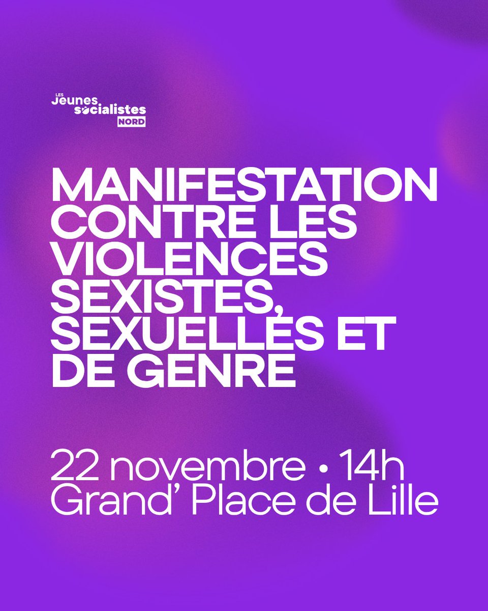 🟣 Jeunes socialistes donc féministes !

Ce samedi 22 novembre, nous serons dans la rue contre les violences sexistes, sexuelles et de genre !

➡️ Rendez-vous ce samedi 22 novembre à 14h sur la Grand’Place de Lille