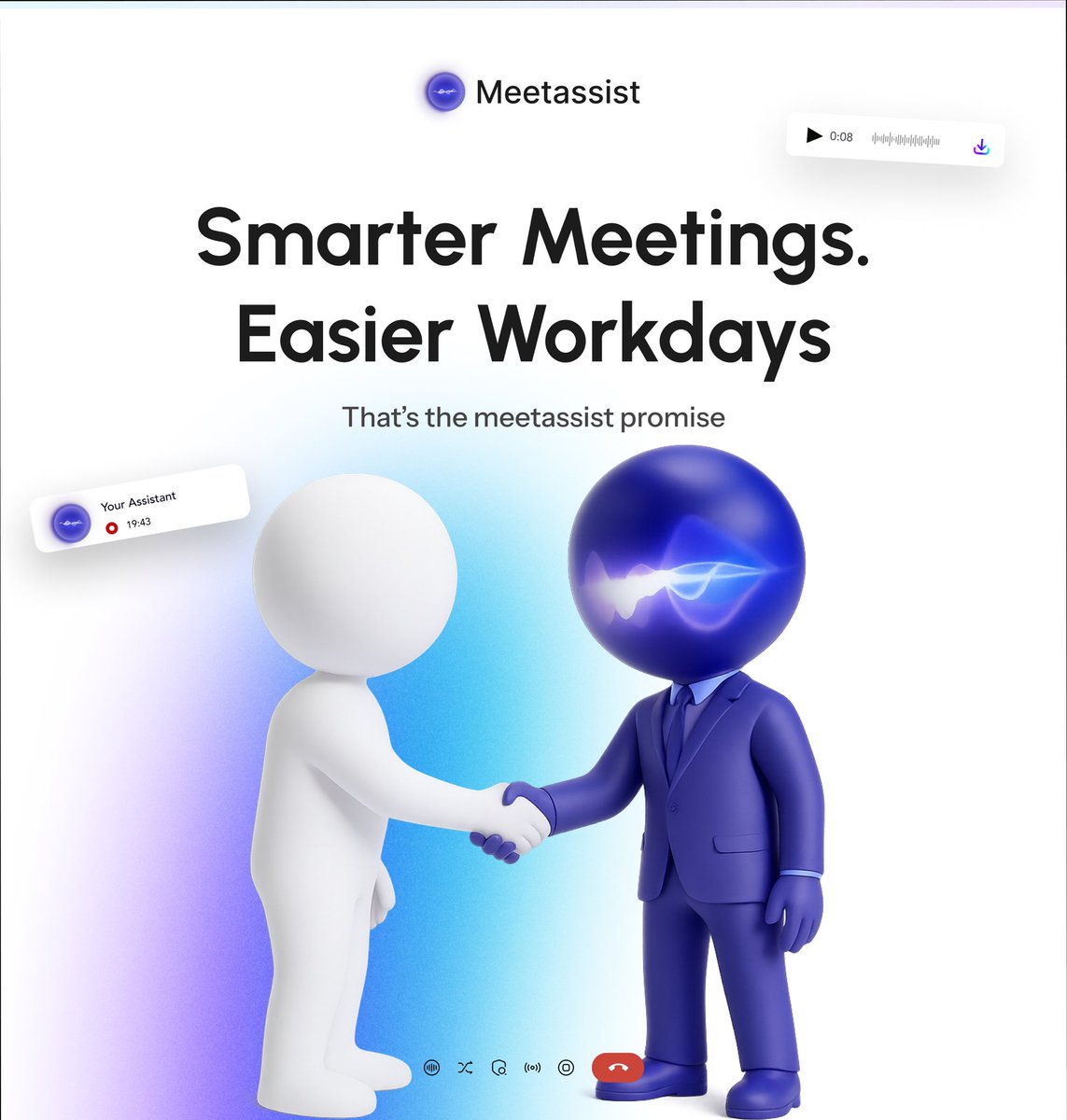 MeetassistAI's tweet image. Not every meeting needs you but it still needs your attention.
MeetAssist handles the listening, the note taking, and the follow ups, so you can stay focused on real work.

This is productivity without overwhelm.

#MeetAssist #AI #SmartWorkflows #WorkSmart #DigitalAssistant