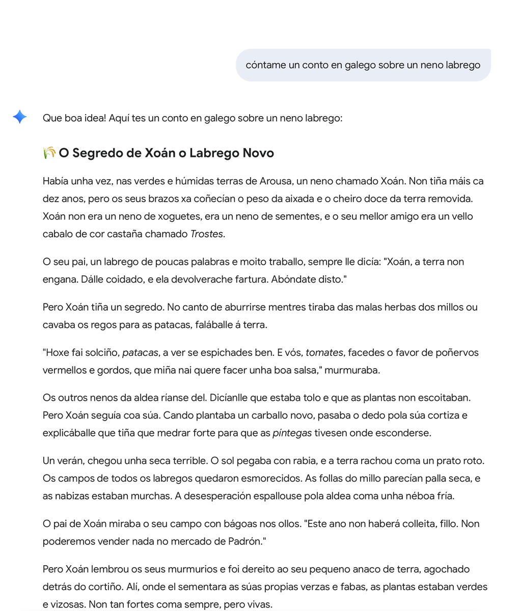 O meu test de Turing para Google Gemini 3.
O dos nomes en galego que sistemáticamente comezan por X é, para min, o equivalente a contar as R que fan en inglés...