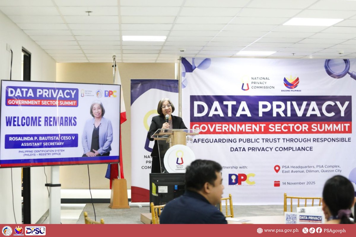 PSAgovph's tweet image. [1/3]

📸 IN PHOTOS: Data Privacy Government Sector Summit 2025

The first-ever Data Privacy Government Sector Summit—spearheaded by the @PrivacyPH, in partnership with the Philippine Statistics Authority and the Data Privacy Council — was held last November 14, 2025.

The summit…