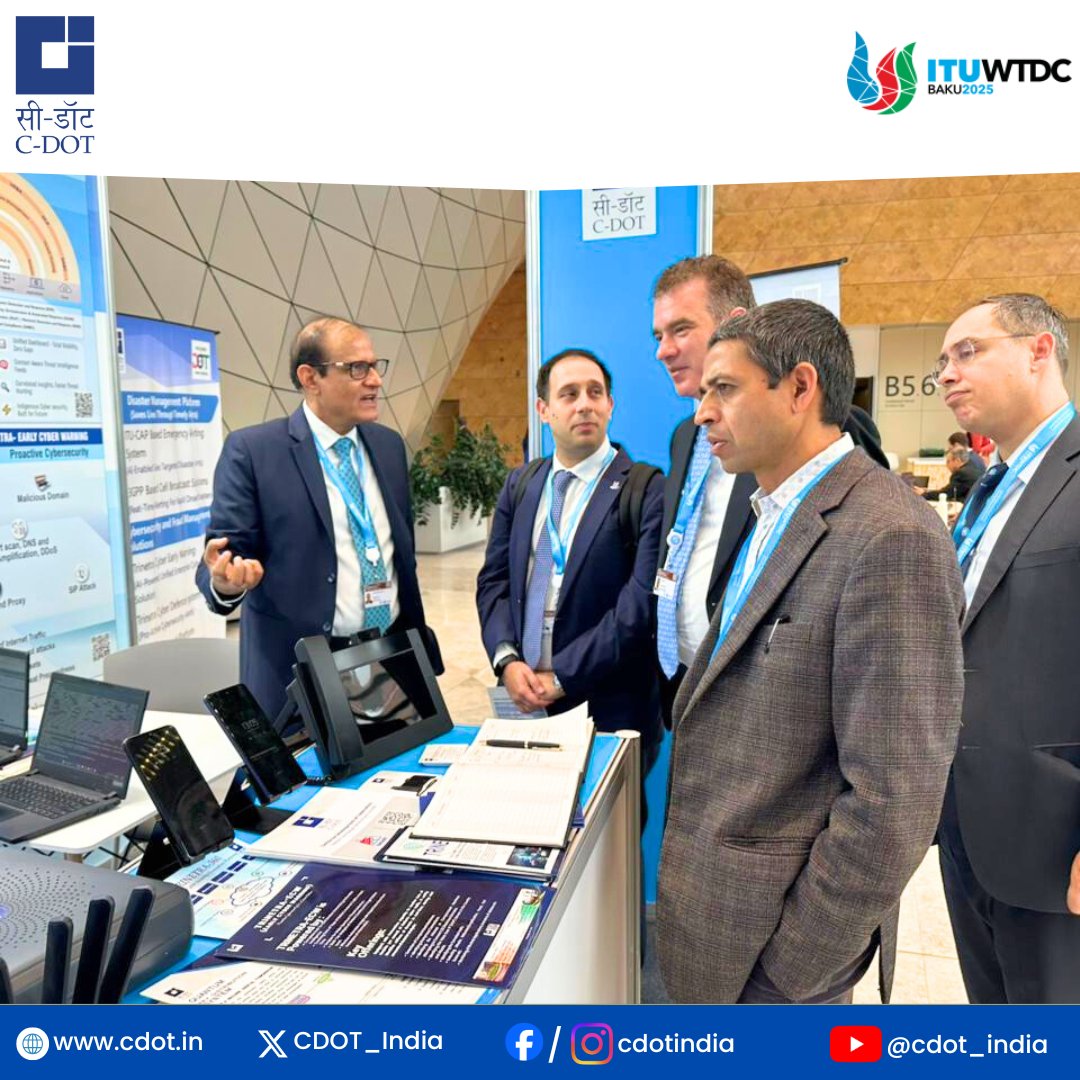 rkupadhyay's tweet image. It was a pleasure to have distinguished Greece Delegation at our @CDOT_India stall at #WTDC25 , Baku.

Walked them through India’s rapidly evolving digital #innovation ecosystem - from our @ITU - CAP based Early Warning Platform and @3GPPLive - compliant #CellBroadcast solution…