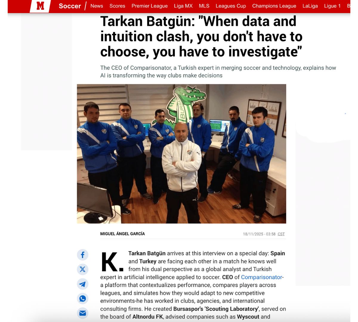 Comparisonator's tweet image. Spanish football data expert Miguel Ángel García Rodríguez interviewed @Comparisonator CEO @tarkanbatgun for @marca  

For more details: marca.com/futbol/2025/11…