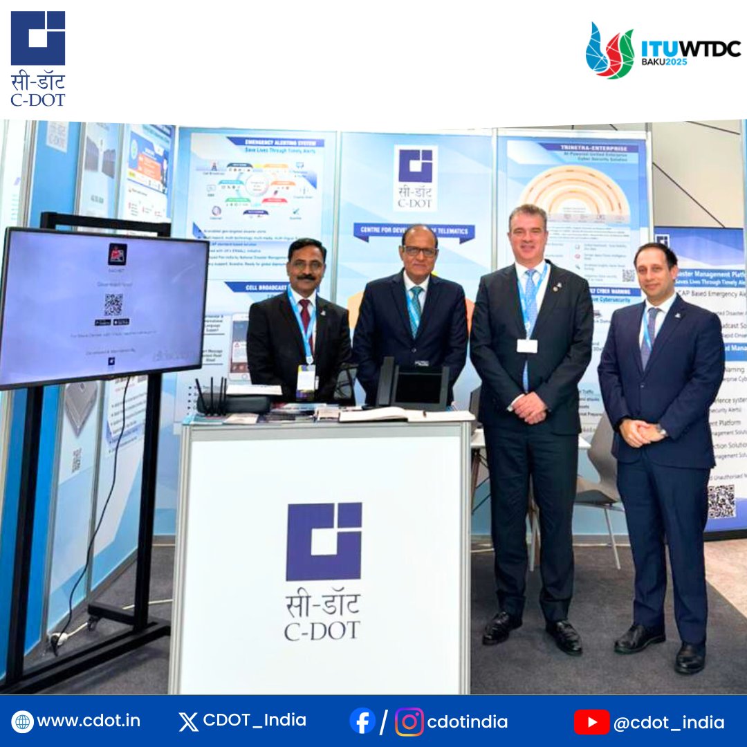 rkupadhyay's tweet image. It was a pleasure to have distinguished Greece Delegation at our @CDOT_India stall at #WTDC25 , Baku.

Walked them through India’s rapidly evolving digital #innovation ecosystem - from our @ITU - CAP based Early Warning Platform and @3GPPLive - compliant #CellBroadcast solution…
