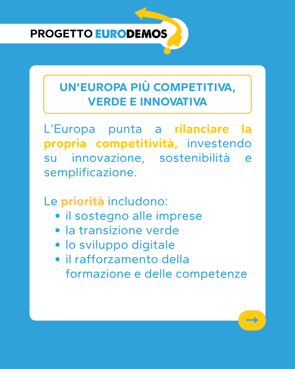 ProgeuAPS's tweet image. L’#Europa punta a rafforzare la propria competitività investendo su sostenibilità, #innovazione e semplificazione

Transizione verde, #digitalizzazione, sostegno alle imprese e nuove #competenze

@AgenziaGioventu 

#Progeu #eurodemos #green
