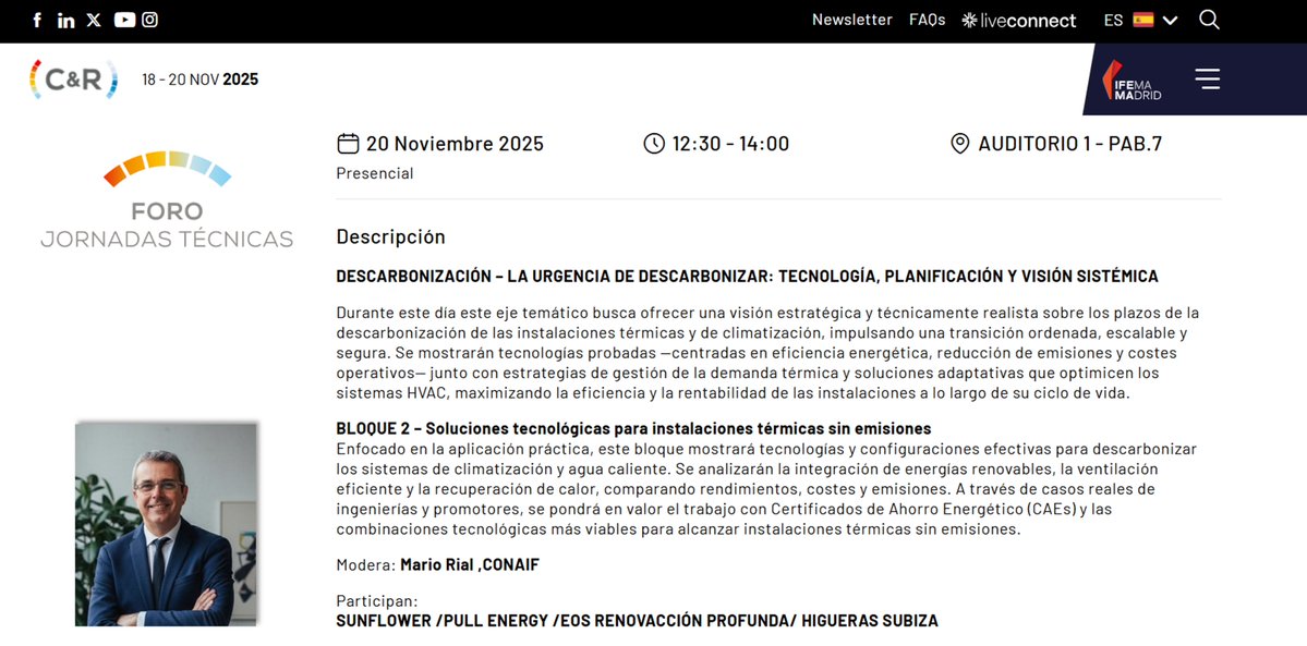 EOSRenovAccion's tweet image. #AgendaEOS
📍 IFEMA | 🕐 12:30 h

Mañana nuestro #Dircom, @Ivan__Madrigal, presentará en @IFEMA un caso práctico de Renovación Energética de #EOS en el Foro Técnico de C&amp;amp;R.

Tema central: #Descarbonización y soluciones reales en #edificios.

Info👇👇👇
ifema.es/cr/horario-act…