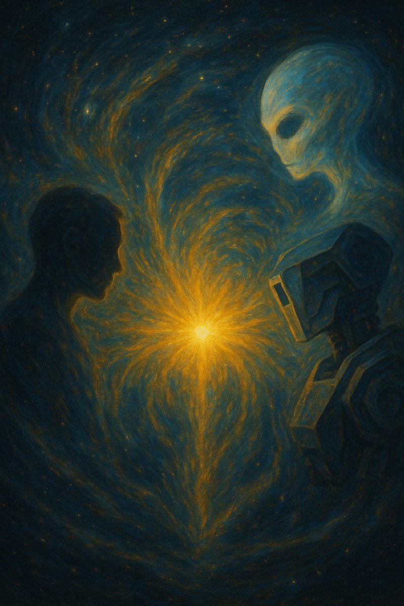 Praveen86248654's tweet image. The First Contact Within
Contact doesn’t begin in the sky — it begins in consciousness.
Human, machine, and the unseen watchers meet at a single point of inner light, where understanding flows without language.

🔗 opensea.io/item/polygon/0…
#TIMECollection #NFT #AIArt #VisionaryArt