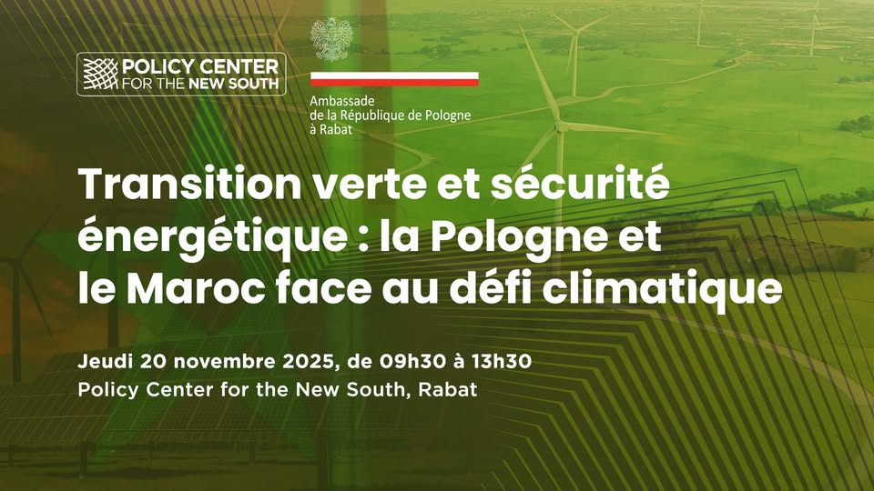 🌍 Transition verte &amp; sécurité énergétique
🇵🇱🤝🇲🇦 Le 20/11 à 9h30 au PCNS (Rabat).
Rencontre PL–MA sur l’hydrogène vert, l’innovation et la formation, avec experts et décideurs.
🔗 Rejoignez-nous : 2cm.es/1jCPF