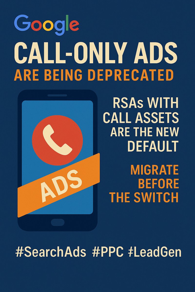 OSDDigital's tweet image. Google is killing Call-Only ads.
RSAs + call assets are now the path forward, meaning AI controls the combinations.
If your business relies on phone leads, rebuild early — not when impressions vanish.