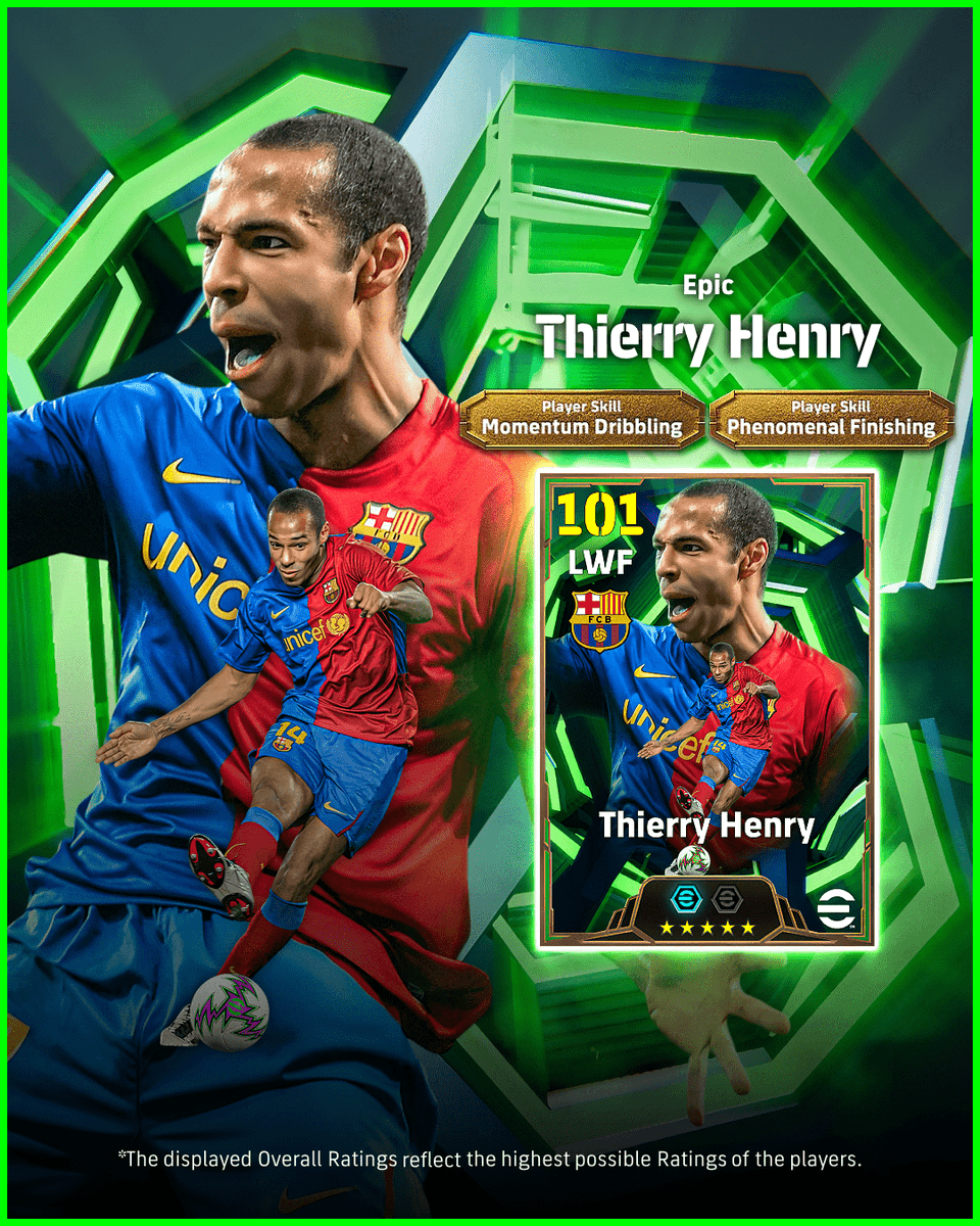 ibuk7951709's tweet photo. 【Epic: Thierry Henry】

洗練されたスピードと決定力で観る者を魅了したストライカーが登場！🔥

🇫🇷ティエリ アンリ

その優雅さと破壊力をピッチで体感しよう！

*Concept*

#イーフト #efootball https://t.co/MShIB9q4jE