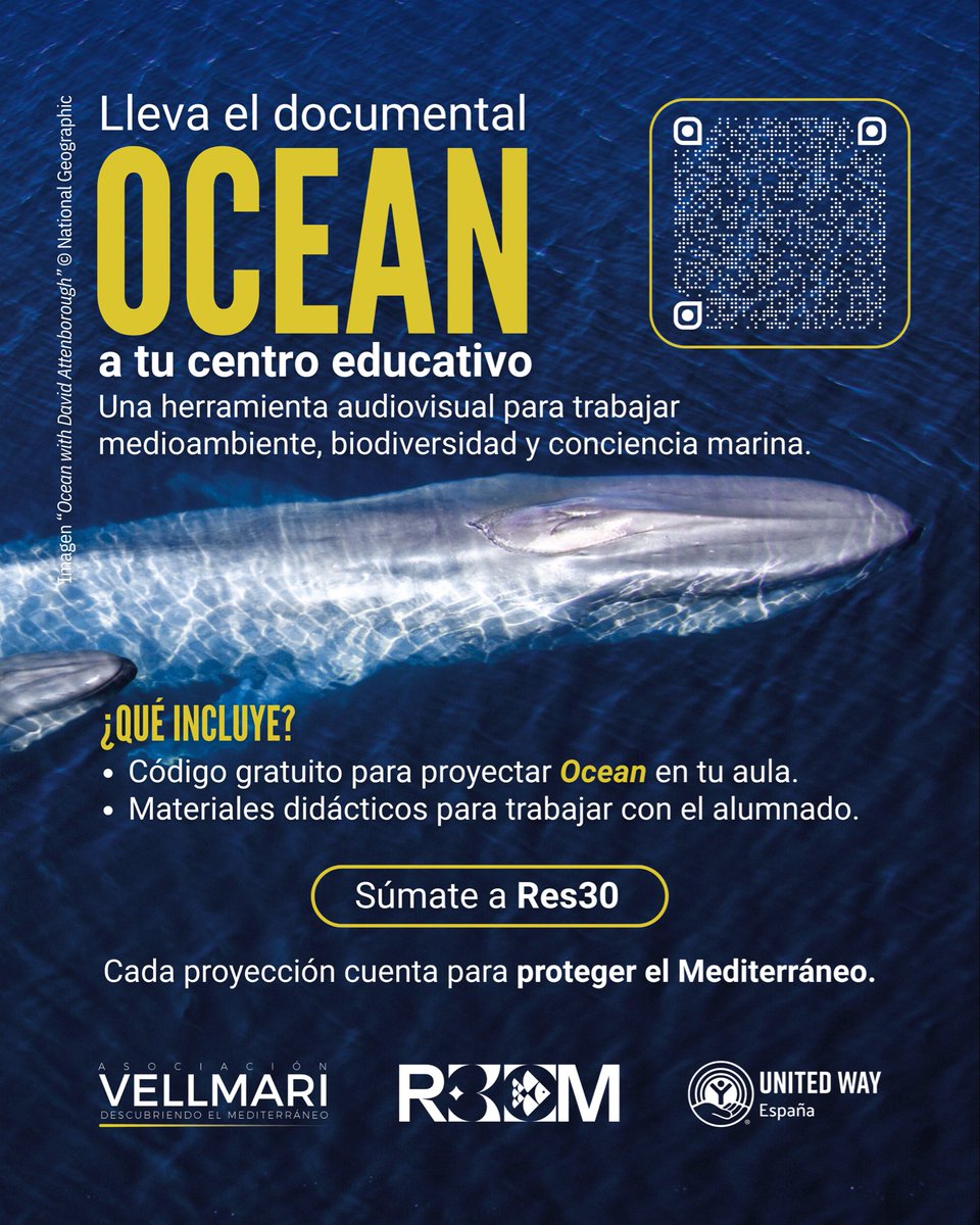 ¿Eres docente? 👩🏽‍🏫 Ayúdanos a salvar el Mediterráneo.  #RetoRes30

Lleva el documental Ocean, de David Attenborough, a tu aula para acercar el Mediterráneo al alumnado y fomentar conciencia ambiental desde la #educación.

Solicita GRATIS el código en: goo.su/zd5vgYf
