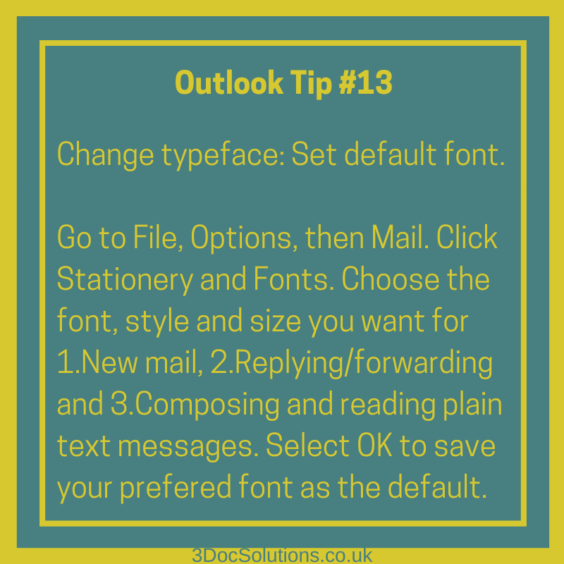 3DocSolutions's tweet image. Tired of Outlook using a font that doesn’t match your style (or your brand)?

Follow these steps to set your preferred typeface once and for all .
No more manually changing fonts every time you send an email!

#MicrosoftOutlook #ProductivityTips #EmailTips