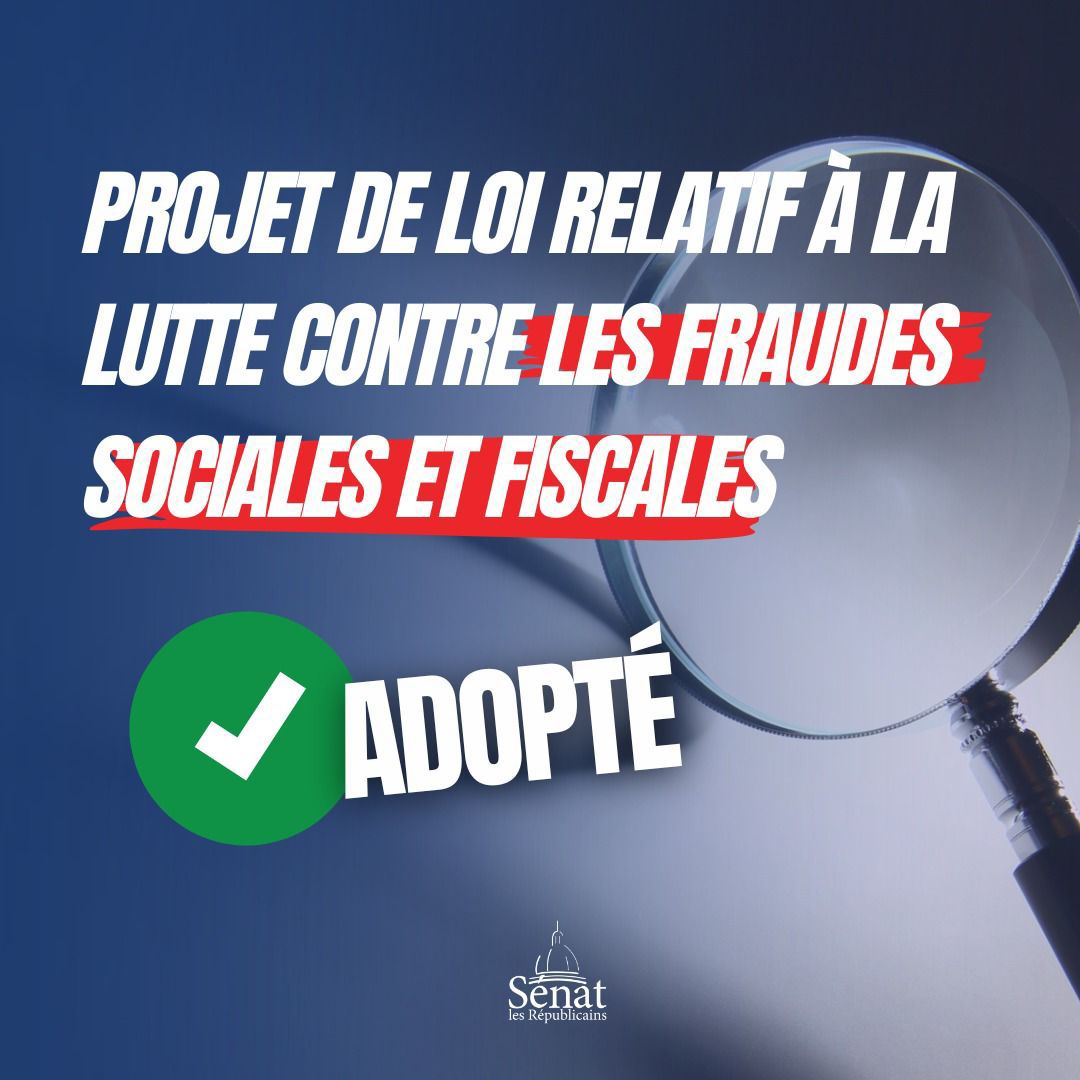 Au Sénat, nous avons adopté à une très large majorité le projet de loi contre les fraudes sociales et fiscales. Exigé de longue date par <a href="/lesRep_Senat/">Les Républicains Sénat</a>, ce texte est un acte essentiel de rigueur budgétaire et de justice ! #Fraude #Sénat