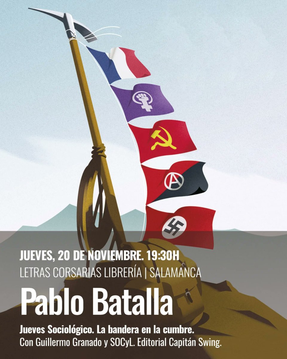 Mañana, 20N, <a href="/gerclouds/">Pablo Batalla</a>  hablará sobre historia, política y montañismo en el jueves sociológico de la <a href="/socyl_/">SOCYL Asociación de Sociología de Castilla y León</a> en la librería Letras Corsarias de Salamanca.