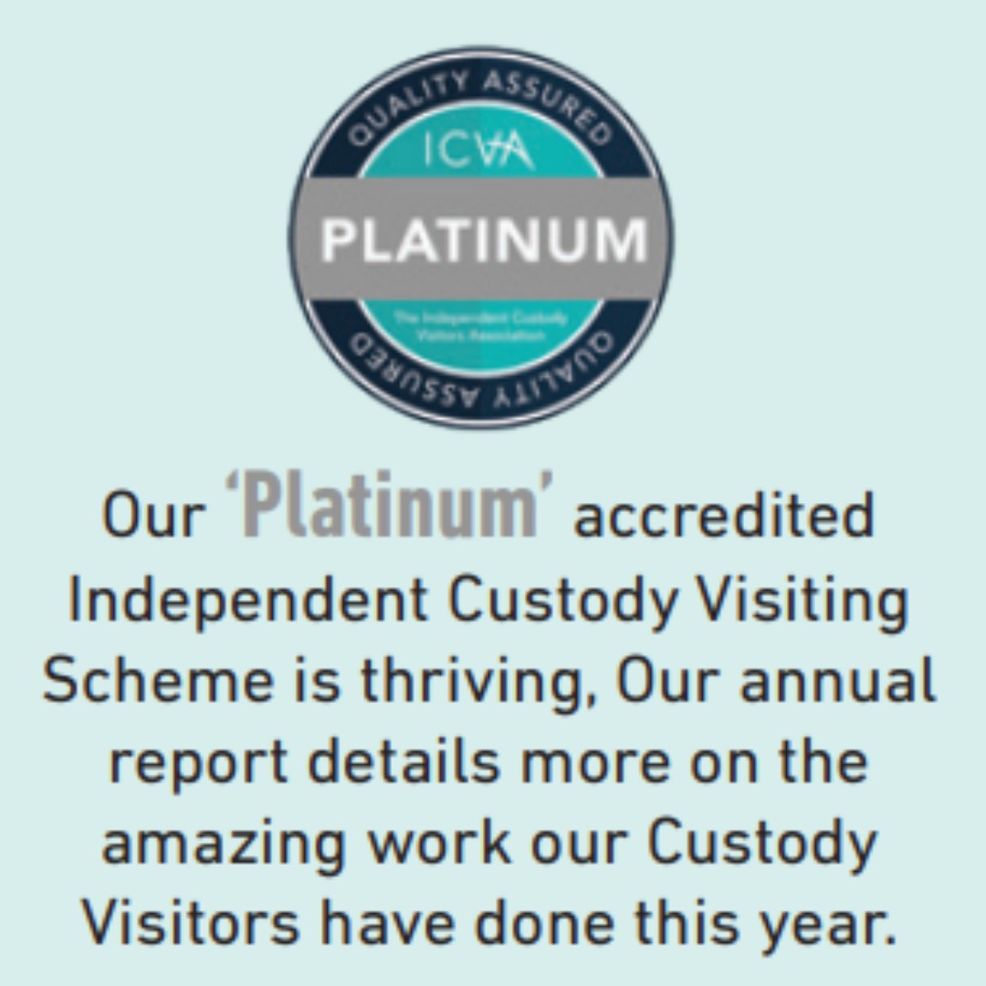 We recently published our annual report, demonstrating the significant amount of work the OPCC has carried out.

The Platinum accredited custody scheme continues to thrive, made up of a team from all walks of life.

To read our annual report, please visit ow.ly/EOGn50Xtltj