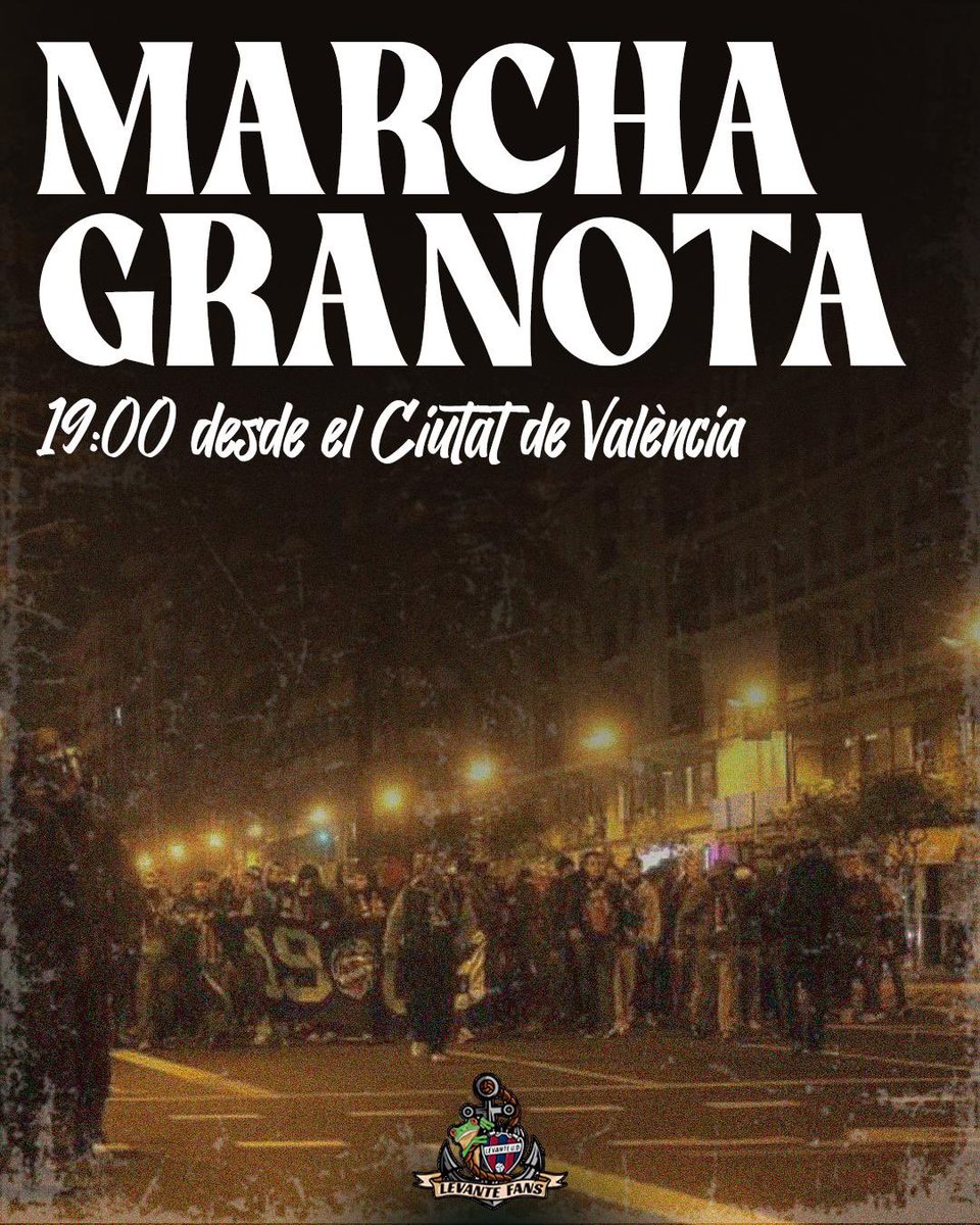 Nos lo estabais pidiendo y ya es una realidad.

Este viernes a las 19:00h saldremos desde el Ciutat de València en una Marcha Granota hacia Mestalla.

Convocamos a todo el levantinismo a unirse a Levante Fans 1909 en la marcha para dejar claro que València és granota.