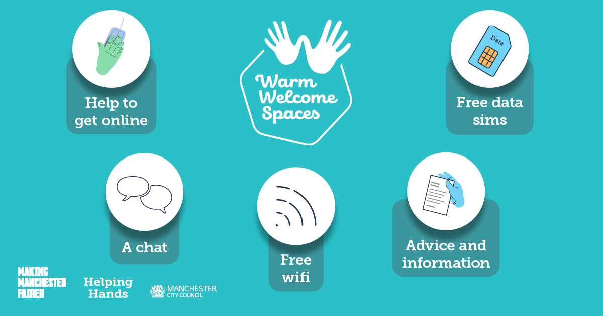 ManCityCouncil's tweet image. No one should struggle to stay warm this winter. Libraries are warm and welcoming spaces, so call in for a chat, to get advice and get online. Stay as long as you want.

Find yours at orlo.uk/7ZL3I – call 0800 023 2692 or text 07860 022 876

#MakingManchesterFairer