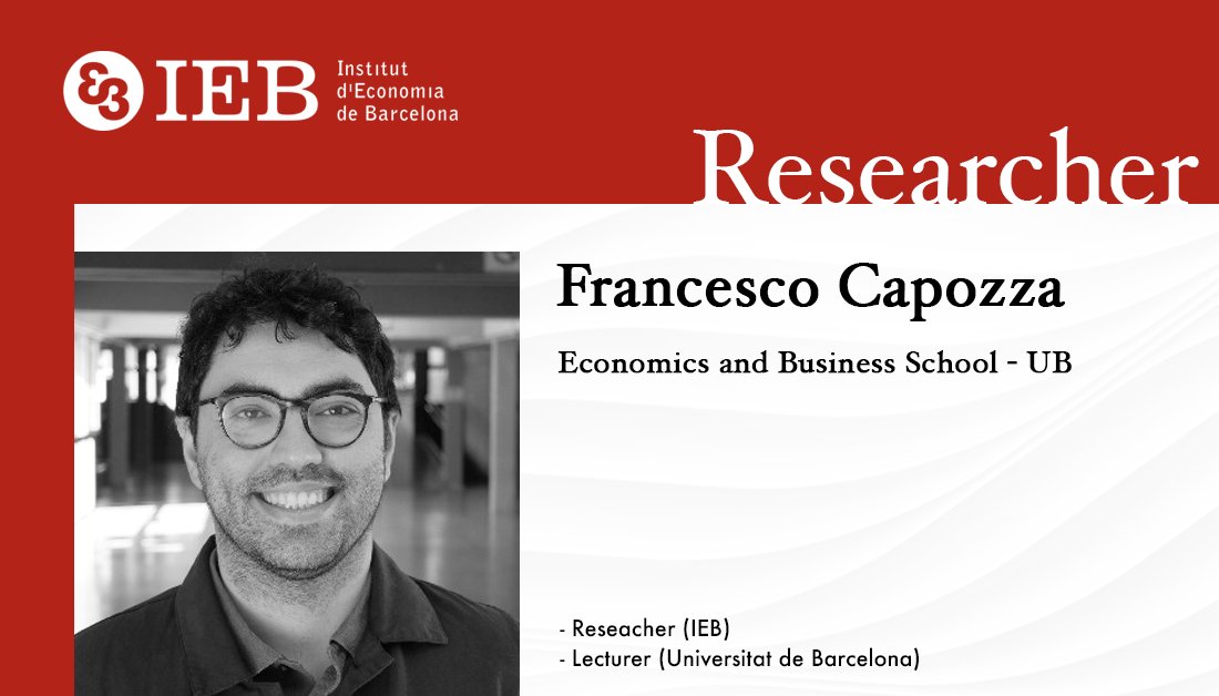 FundacioIEB's tweet image. 👥 Meet the IEB Researchers!

Francesco Capozza is Lecturer at the @ubeconomics and his main topics of interest are:
⭕ #BehavioralEconomics
⭕ #PoliticalEconomy
⭕ #PublicEconomics

Further info about Francesco here ⬇️
f.mtr.cool/fidfdcwnxw