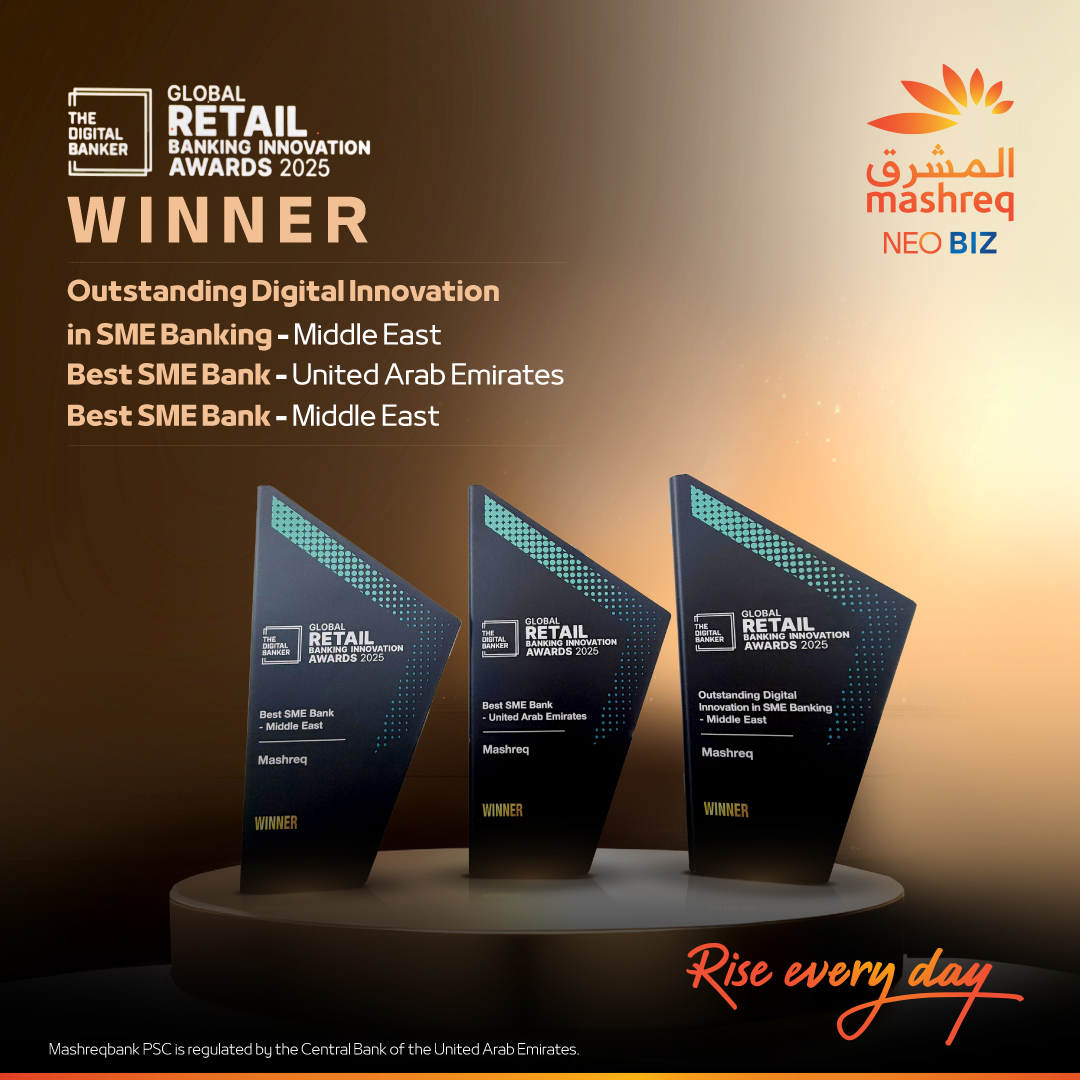 3 Awards. 1 Mission: Empowering SMEs with faster, smarter, simpler banking.  Mashreq SME Banking has won three honours at the Global Retail Banking  Innovation Awards 2025, recognising our commitment to speed, simplicity,