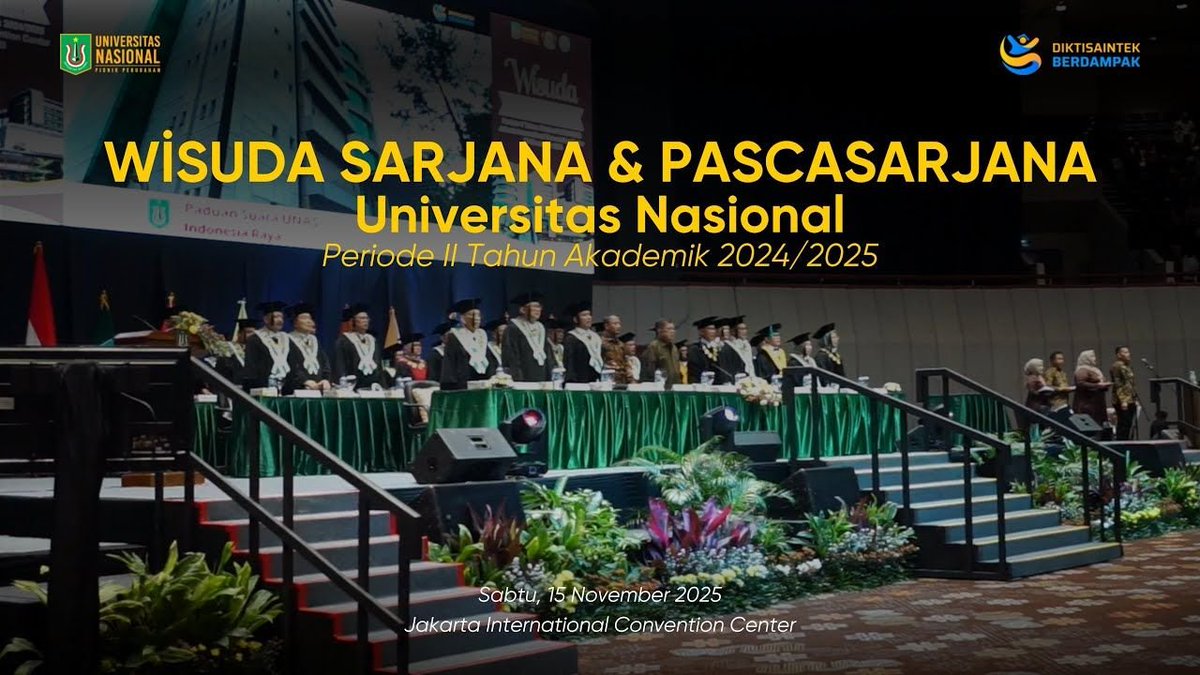 WISUDA SARJANA DAN PASCASARJANA UNIVERSITAS NASIONAL

Wisuda Sarjana dan Pascasarjana Universitas Nasional Periode II Tahun Akademik 2024/2025, Jakarta International Convention Center, 15 November 2025

youtu.be/SuxnBHTE_qA?si…
