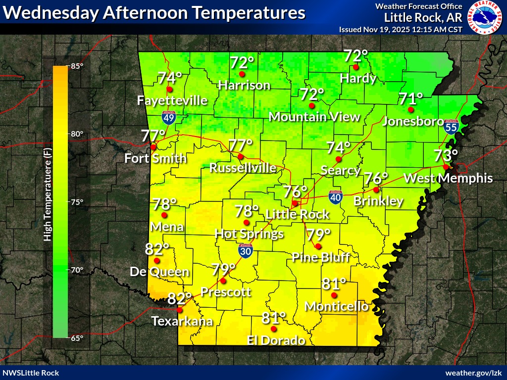 ☁️🌧️ Pulaski County Weather Update: Warm, cloudy &amp; humid today as a cold front moves in—meaning higher rain chances + possible strong winds/hail. Rain sticks around all week, but fall colors are STILL popping. 🍁 Lake Maumelle looks stunning! 📸
#ARWx #PulaskiCounty #FallVibes