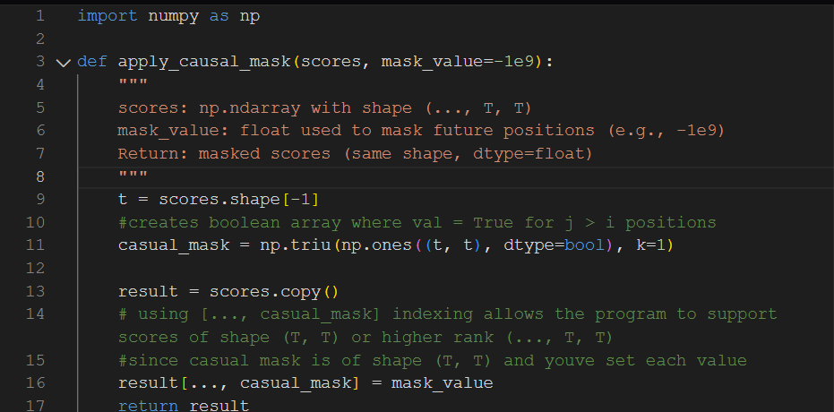 yasmincodes444's tweet image. day 7 (ROUND 2 AGAIN -  forgot to post this yesterday) of @TensorTonic: implementing  causal masking for attention 
what a tricky problem... causal masking for attention was a new topic for me since i havent spent too much time on LLMs